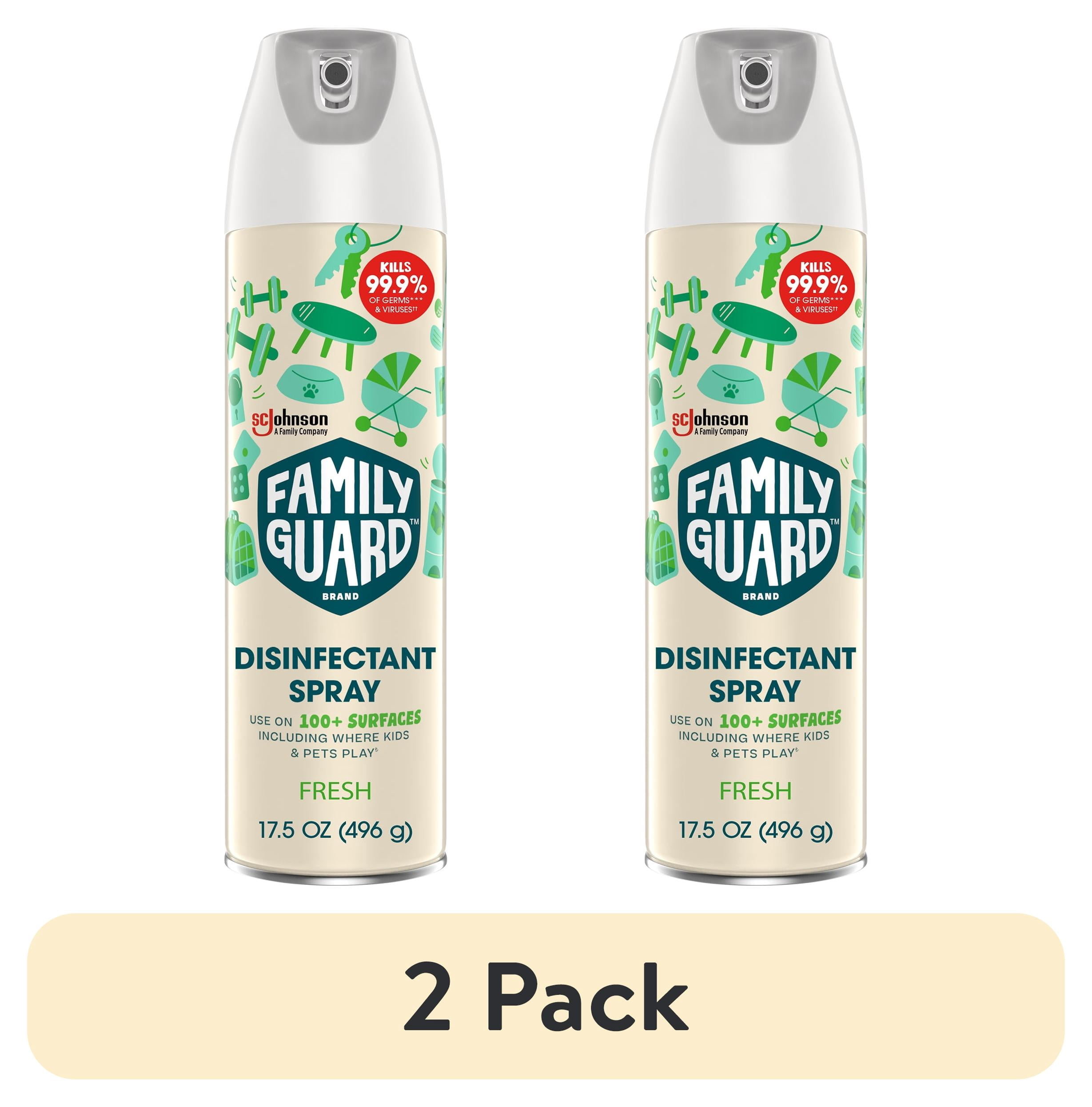 (2 pack) FamilyGuard Brand Disinfe Countant Spray 17.5 oz, Fresh. Disinfe Counts 100+ hard, non-porous surfaces including where kids & pets play.