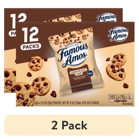 (2 pack) Famous Amos Classic Bite-Size Chocolate Chip Cookies, 12 Count, 12 oz Box