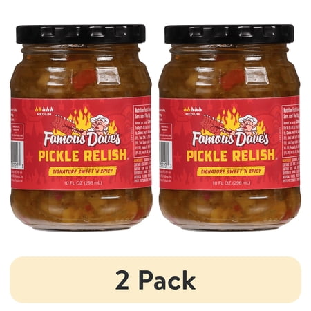 (2 pack) Famous Dave's Signature Sweet 'N Spicy Pickle Relish, 10 fl oz Jar