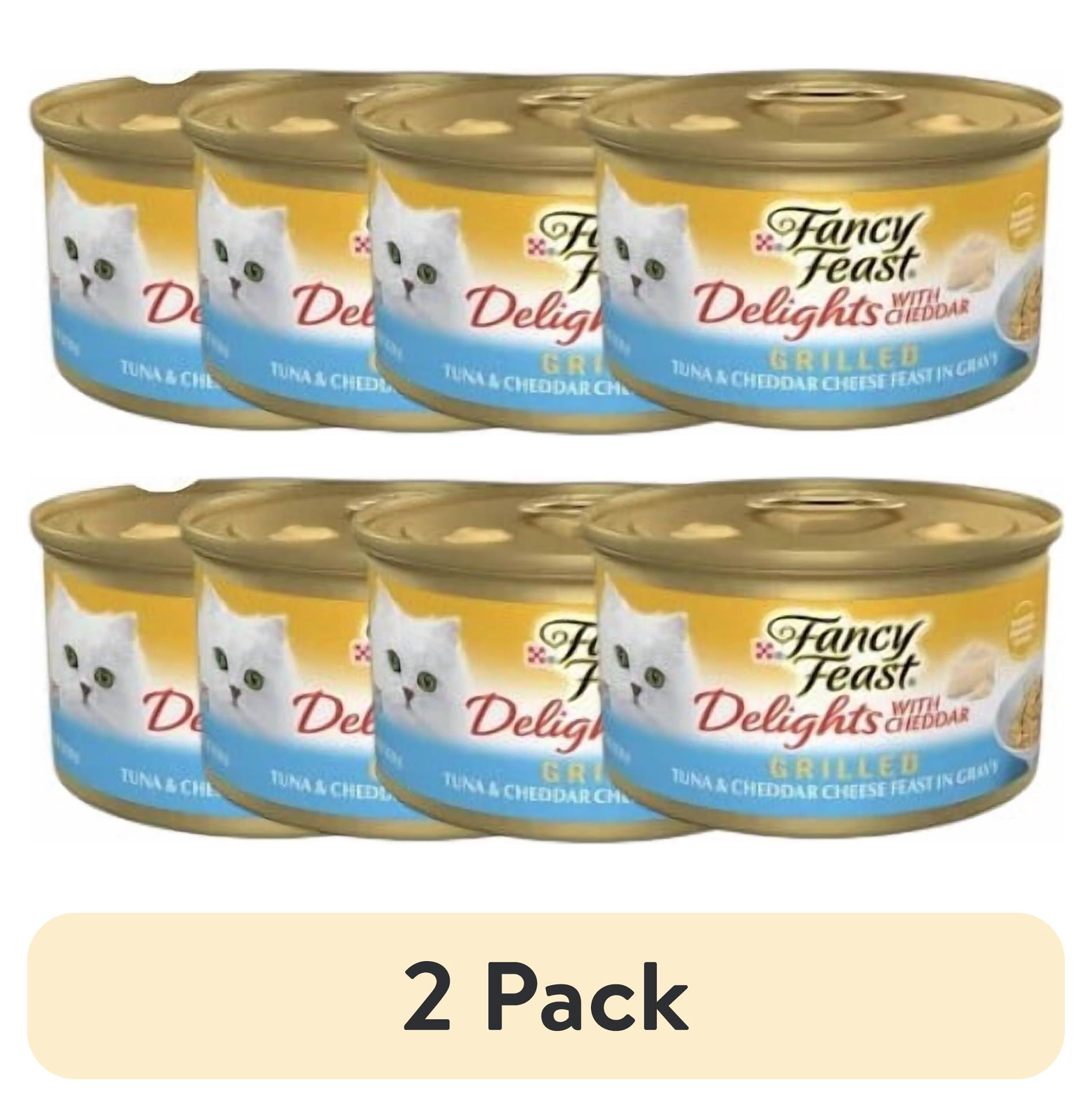 (2 pack) Fancy Feast Delights Grilled Tuna & Cheddar Cheese In Gravy Wet Cat Food, 3 oz cans (4 Pack)