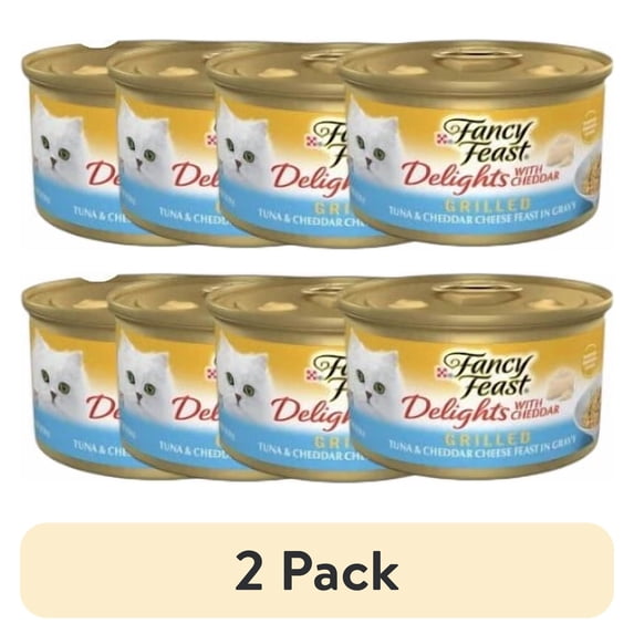 (2 pack) Fancy Feast Delights Grilled Tuna & Cheddar Cheese In Gravy Wet Cat Food, 3 oz cans (4 Pack)