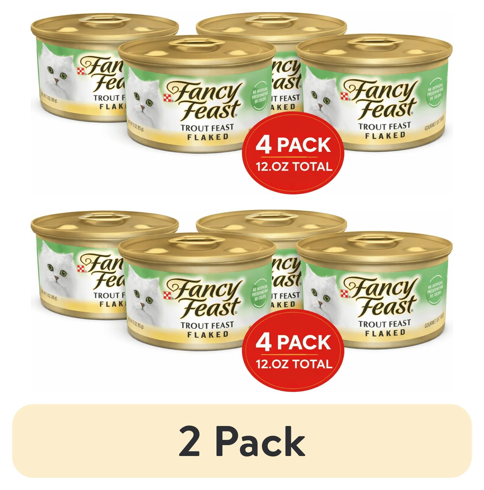 (2 pack) Fancy Feast Trout Feast Flaked Wet Cat Food, 4 Pack 3 oz Cans, Real Fish Recipe, 12 oz Total