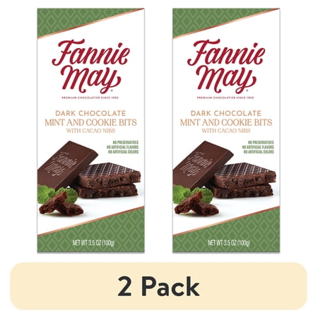 (2 pack) Fannie May Dark Chocolate Mint Tablet with Cookie Bits, Rich and Decadent Flavor in a Spectacular 3.5 oz Premium Chocolate Bar