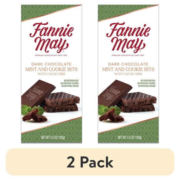 (2 pack) Fannie May Dark Chocolate Mint Tablet with Cookie Bits, Rich and Decadent Flavor in a Spectacular 3.5 oz Premium Chocolate Bar