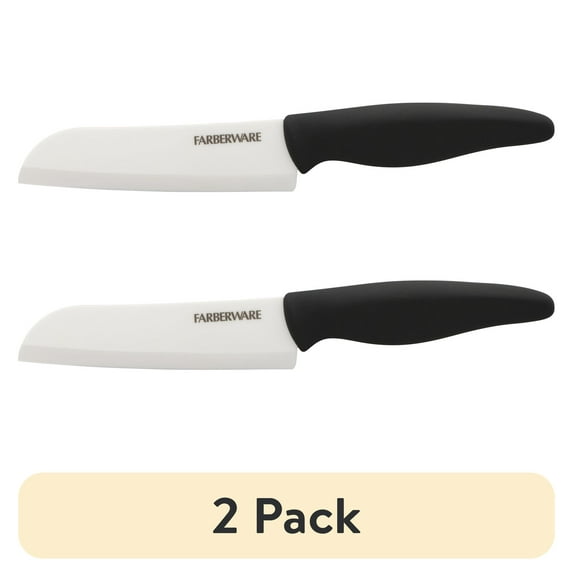 (2 pack) Farberware Professional 5-inch Ceramic Santoku Knife with Black Blade Cover and Handle