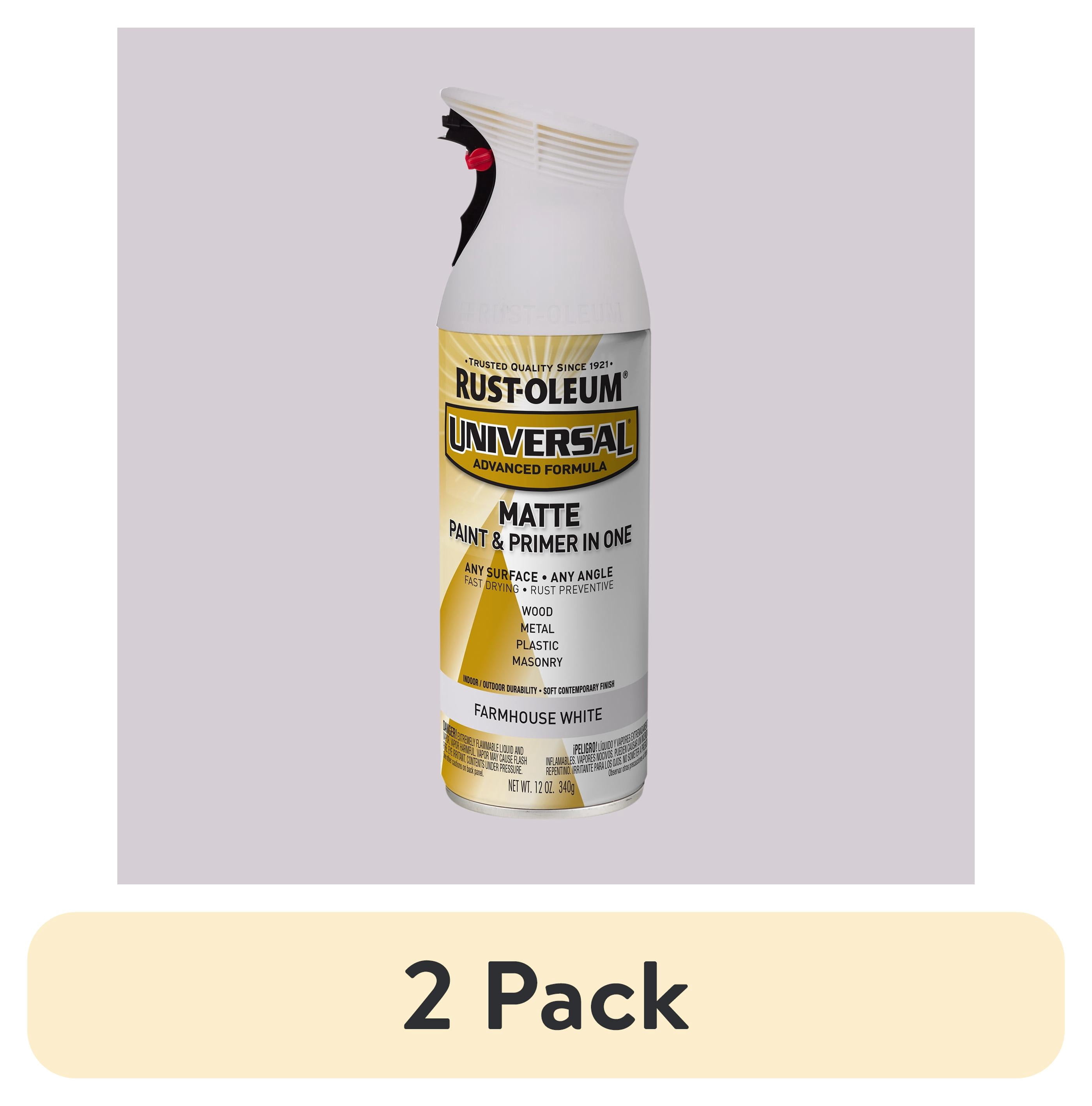 (2 pack) Farmhouse White, Rust-Oleum Universal Matte Spray Paint-376725, 12 oz