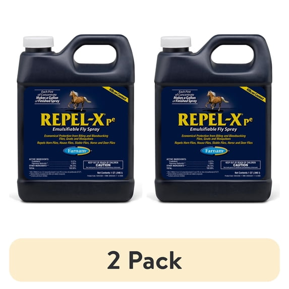 (2 pack) Farnam Repel-X pe Fly Spray Concentrate for Horses & Dogs, Insect Repellent for Mosquitoes, Ticks & Gnats, 32 fl oz Concentrate Makes 8 Quarts