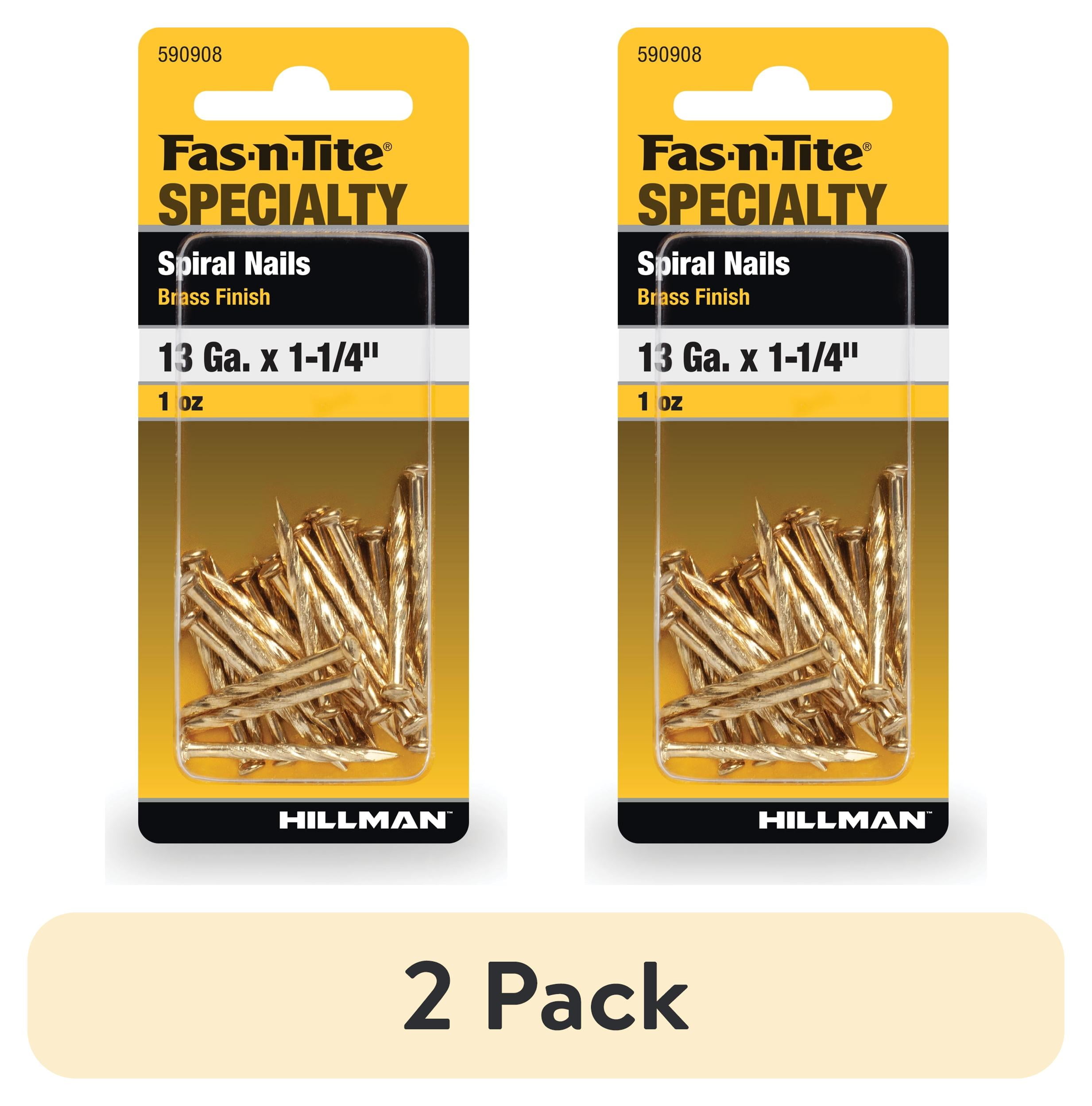 (2 pack) Fas-n-tite Spiral Nails, 13 x 1-1/4", Steel, Brass Plated, Brass Color, 1.0 oz pack