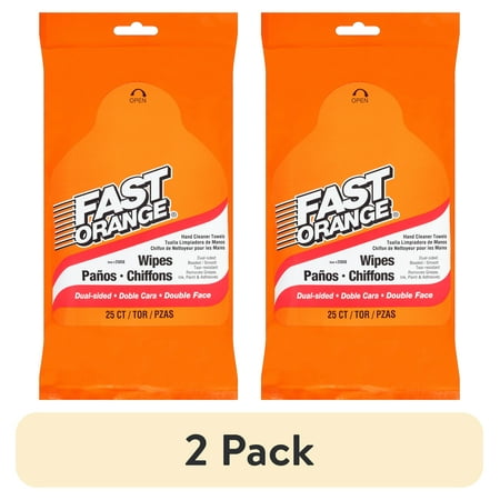 (2 pack) Fast Orange Wipes Textured Citrus Hand Cleaner Towels 25 Ct Pack - 25050