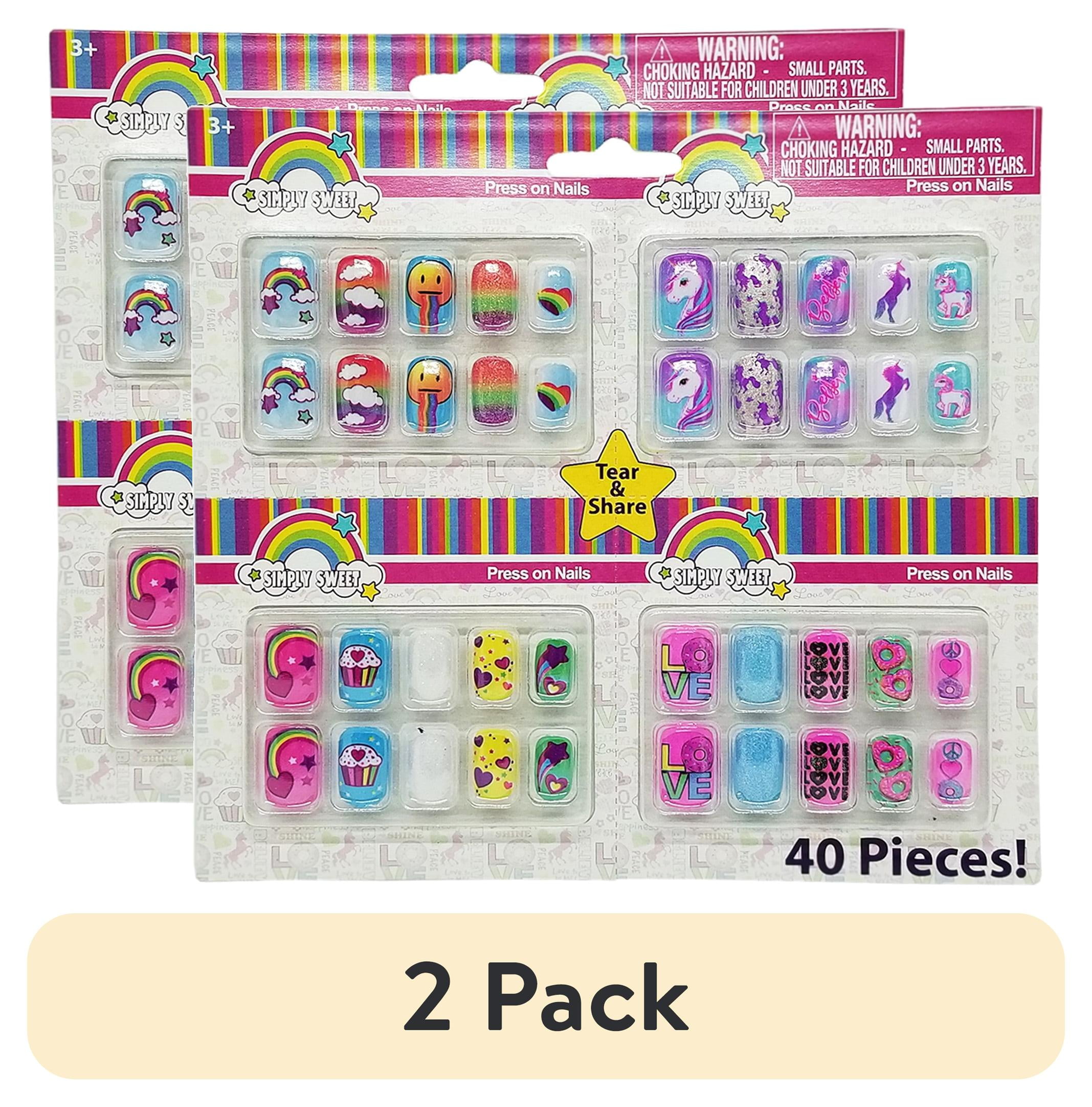 (2 pack) Faux Nails 10 piece set, Mutli Designs, 4 Pack, Simply Sweet