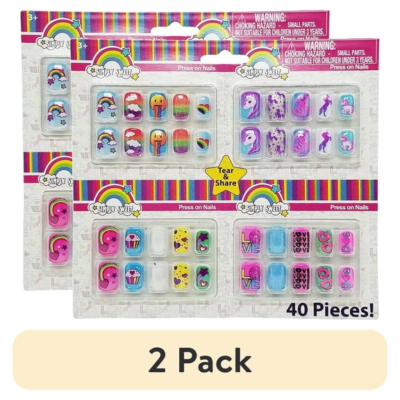 (2 pack) Faux Nails 10 piece set, Mutli Designs, 4 Pack, Simply Sweet