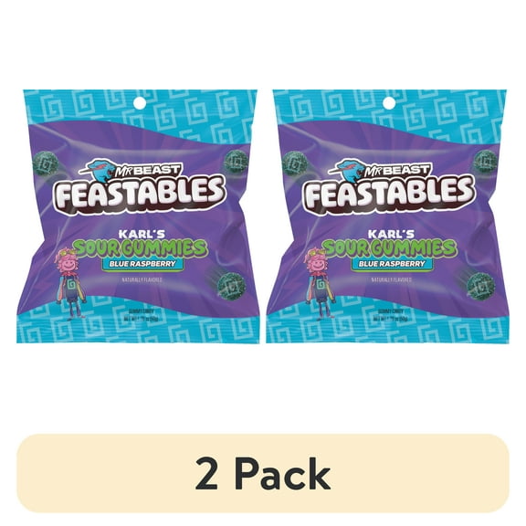 (2 pack) Feastables Karl Blue Raspberry Gummy Candy, Gluten Free, 3.52 oz (100 g)