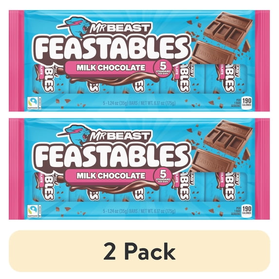 (2 pack) Feastables MrBeast Milk Chocolate Bar, 1.24 oz (35g), 5 Count