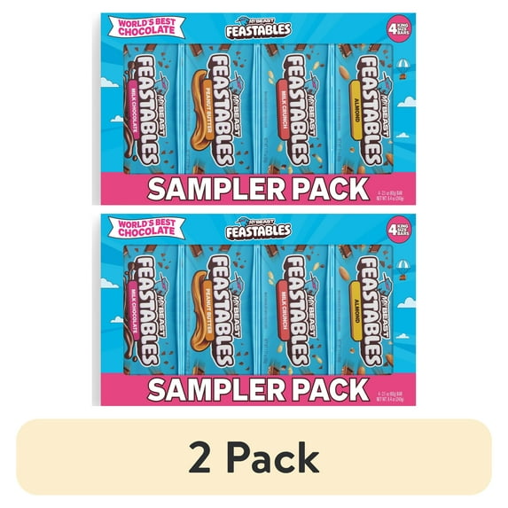 (2 pack) Feastables MrBeast Milk Chocolate Bar Sampler Variety Pack, 2.1 oz (60g), 4 Count