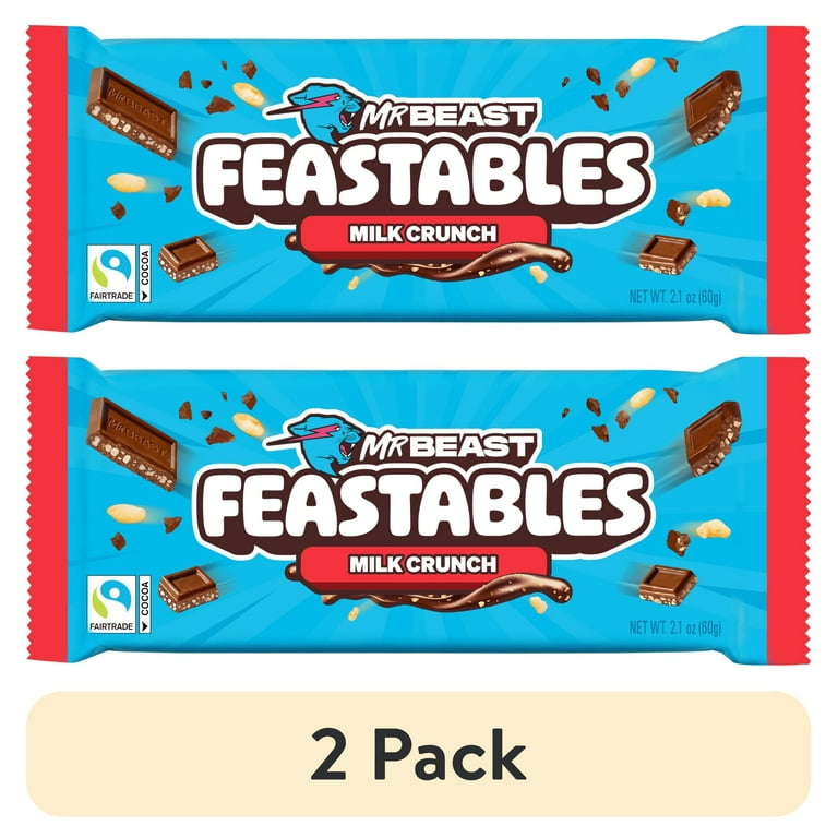 2 pack) Feastables MrBeast Milk Chocolate Crunch Bar, 2.1 oz (60g