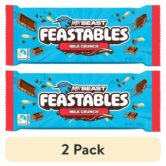 (2 pack) Feastables MrBeast Milk Chocolate Crunch Bar, 2.1 oz (60g), 1 Count