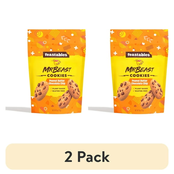 (2 pack) Feastables MrBeast Peanut Butter Chocolate Chip Cookies, 6 oz