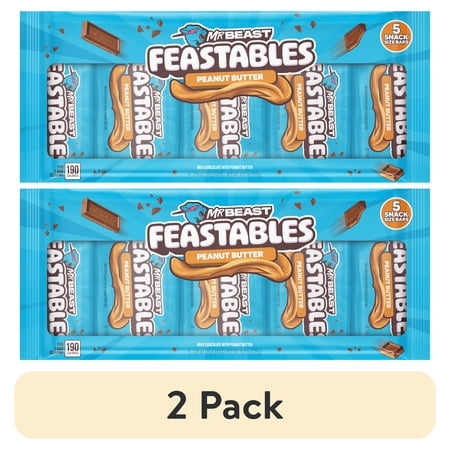 (2 pack) Feastables MrBeast Peanut Butter Milk Chocolate Bar, 12.24 oz (35g), 5 Count