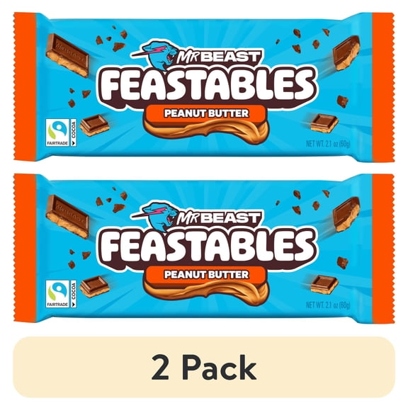 (2 pack) Feastables MrBeast Peanut Butter Milk Chocolate Bar, 2.1 oz (60g), 1 Count