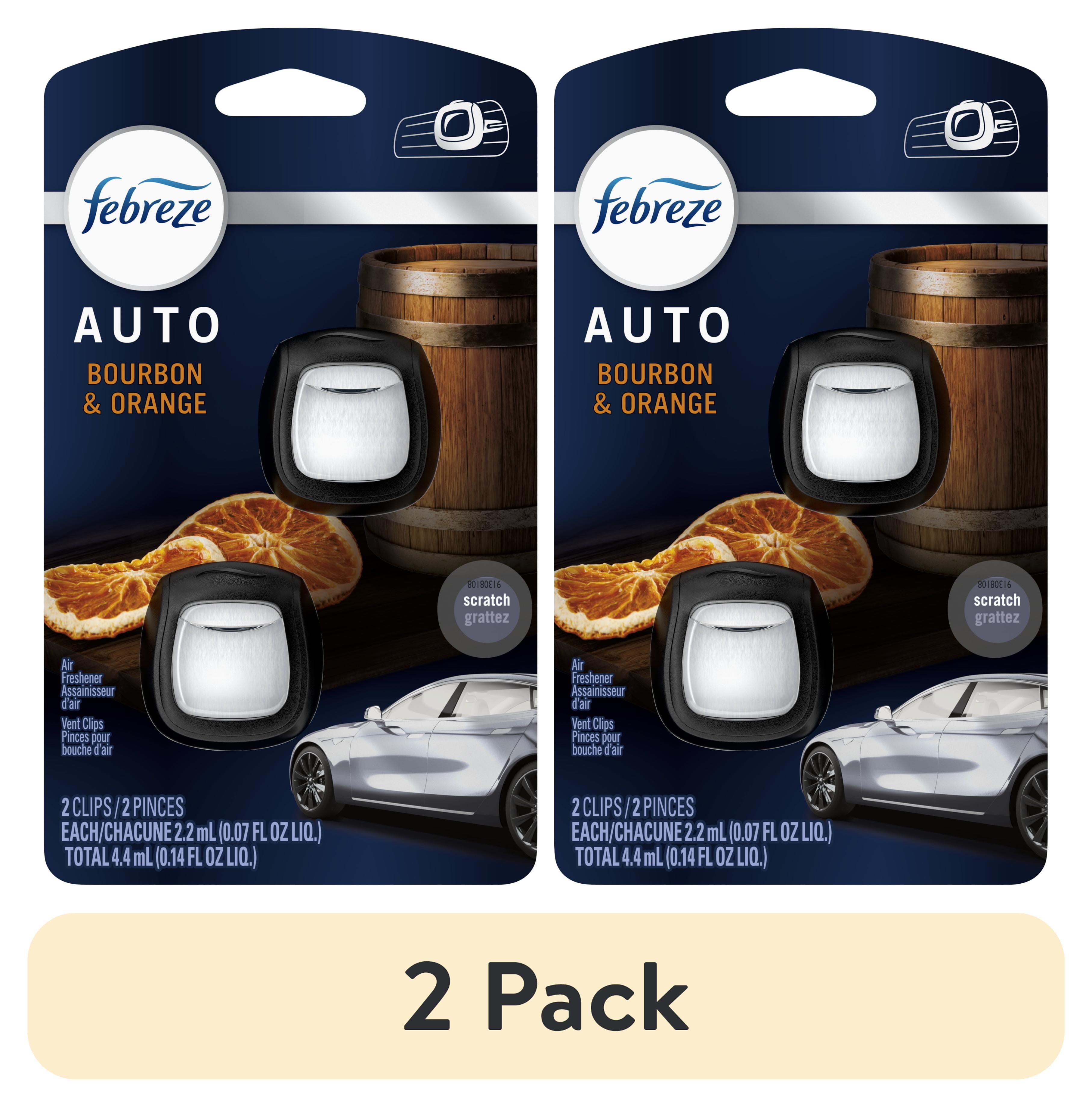 (2 pack) Febreze AUTO Car Air Freshener, Odor-Fighting Car Vent Clip, Bourbon & Orange, 2 Count