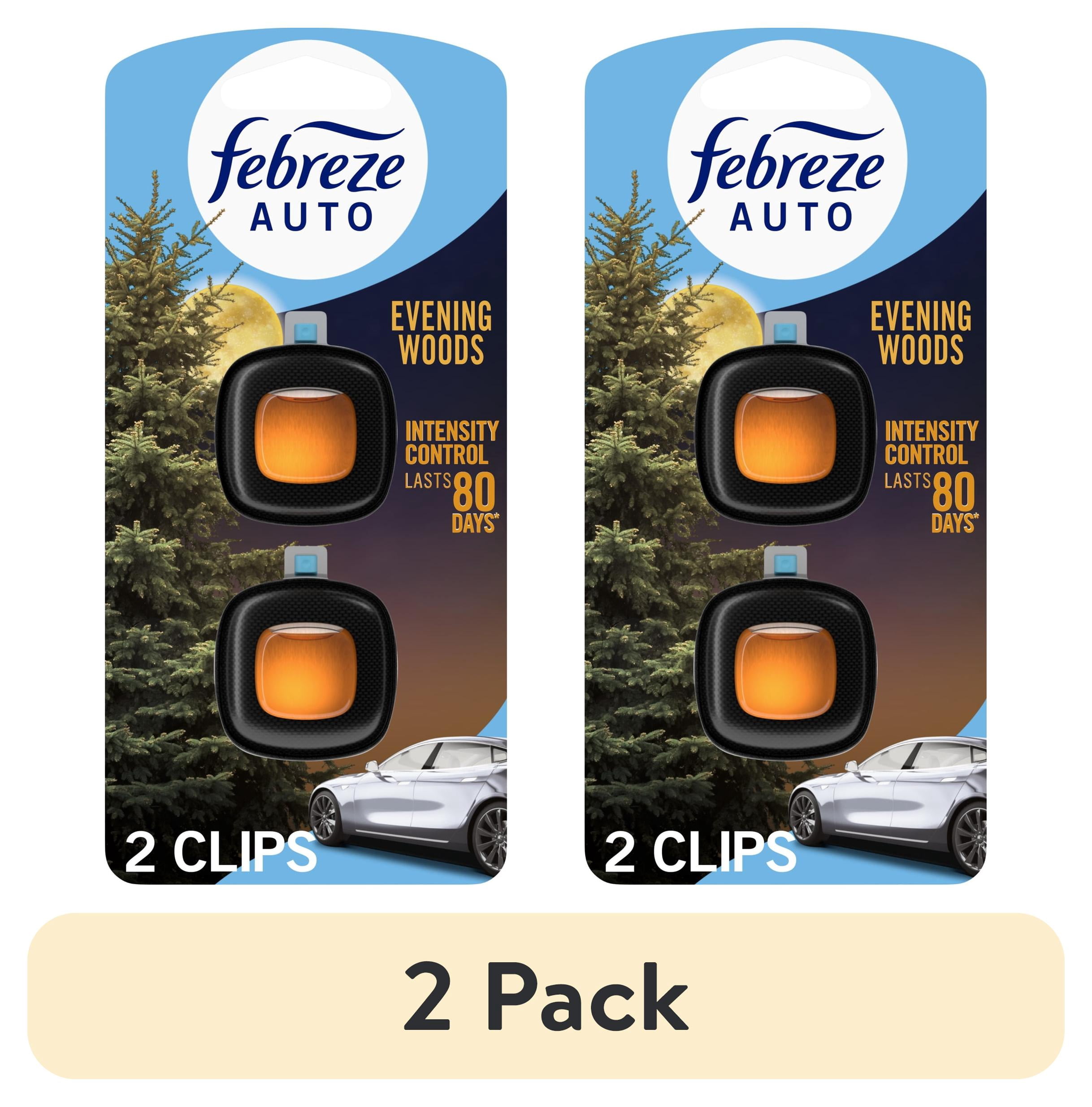 (2 pack) Febreze AUTO Car Air Freshener, Odor-Fighting Car Vent Clip, Evening Woods, 2 Count