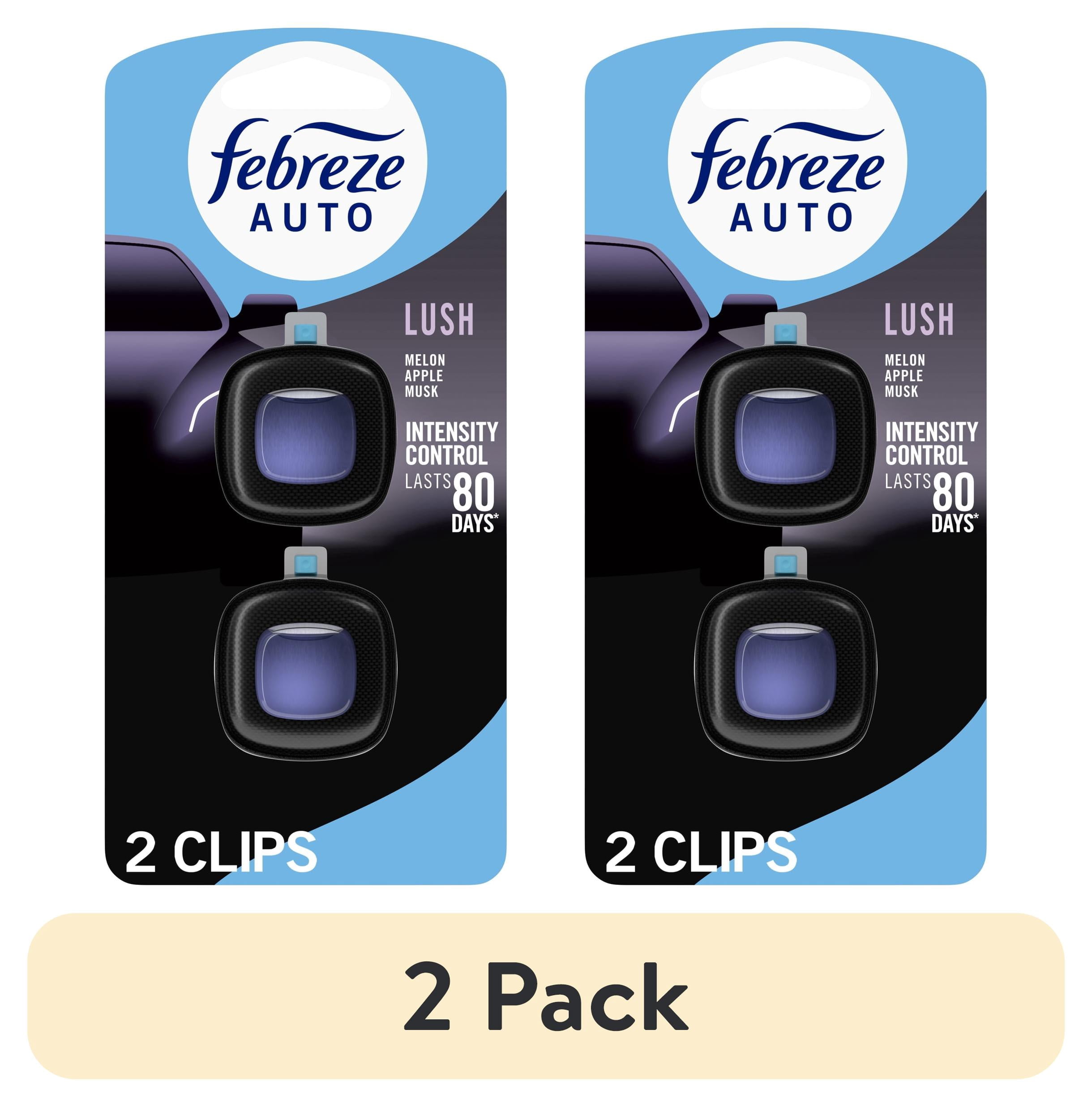 Febreze AUTO Car Air Freshener, Odor-Fighting Car Vent Clip, Lush, 2 Count