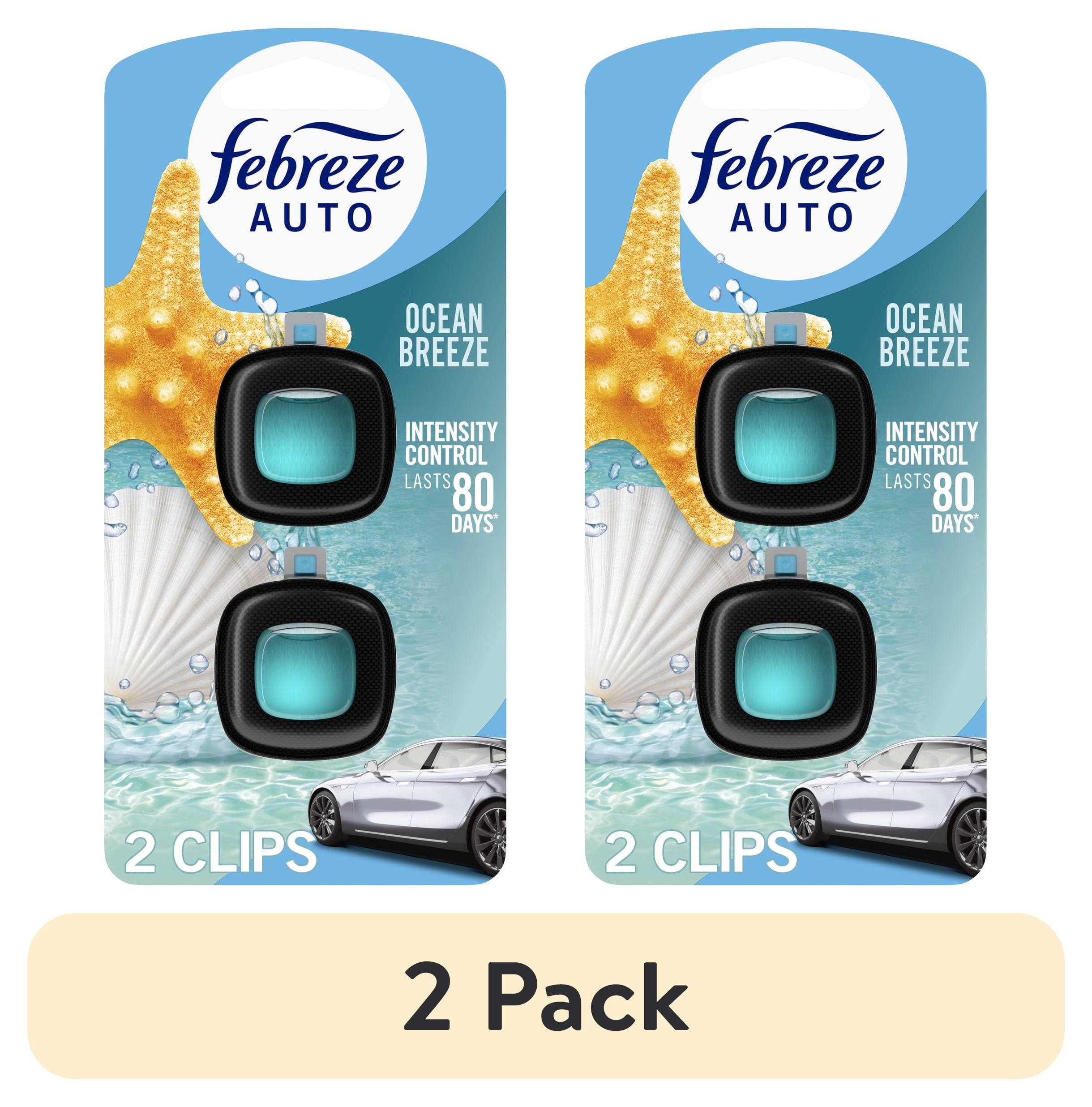 (2 pack) Febreze AUTO Car Air Freshener, Odor-Fighting Car Vent Clip, Ocean Breeze, 2 Count