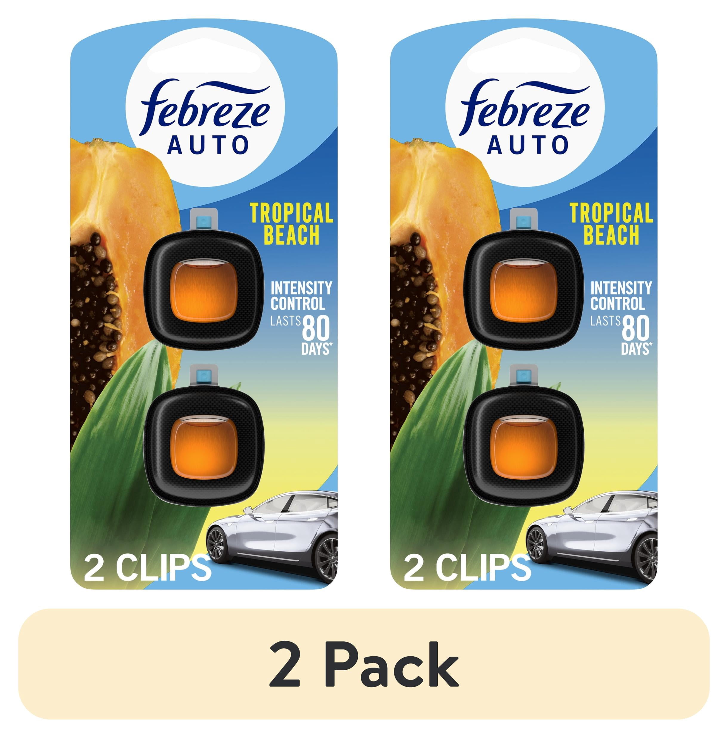 (2 pack) Febreze AUTO Car Air Freshener, Odor-Fighting Car Vent Clip, Tropical Beach, 2 Count