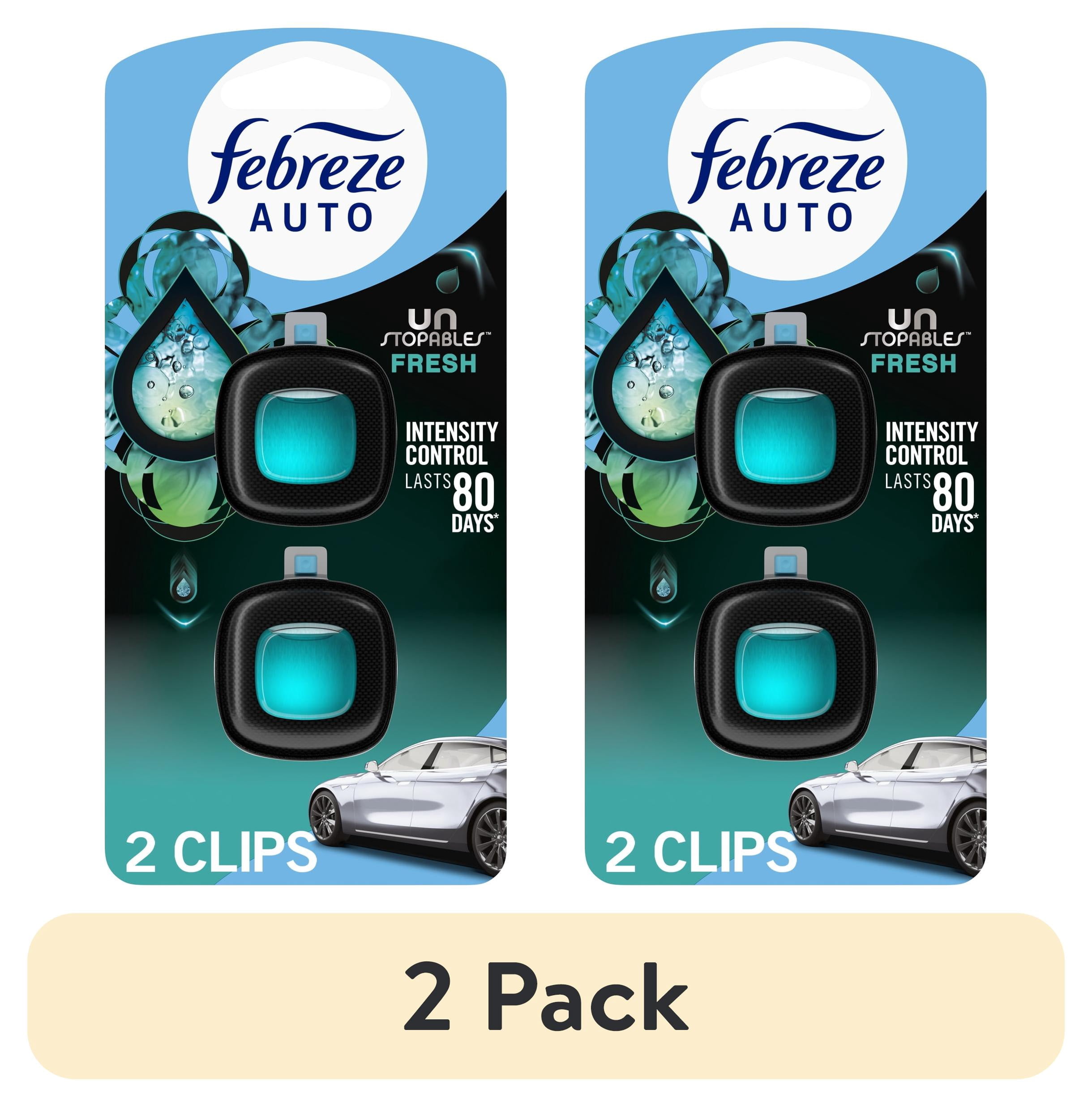 (2 pack) Febreze AUTO Car Air Freshener, Odor-Fighting Car Vent Clip, Unstopables Fresh, 2 Count