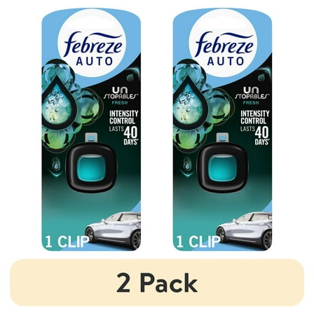 (2 pack) Febreze AUTO Car Air Freshener, Odor-Fighting Car Vent Clip, Unstopables Fresh