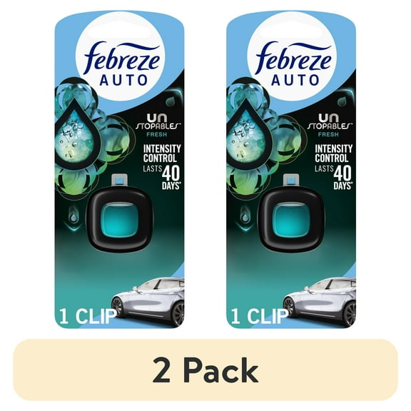 (2 pack) Febreze AUTO Car Air Freshener, Odor-Fighting Car Vent Clip, Unstopables Fresh