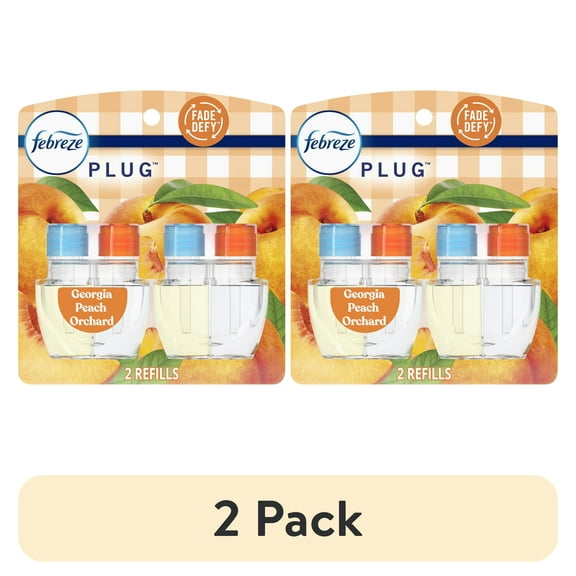 (2 pack) Febreze Plug In Air Freshener, Odor-Fighting Scented Oil Refill, Georgia Peach Orchard, 2 Refills