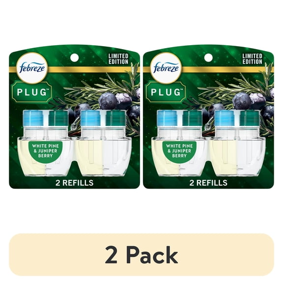 (2 pack) Febreze Plug In Air Freshener, Odor-Fighting Oil Refill, Pine & Berry, Christmas Tree Scent, 2 Refills