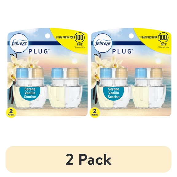 (2 pack) Febreze Plug In Air Freshener, Odor-Fighting Oil Refill, Serene Vanilla Sunrise, 2 Refills