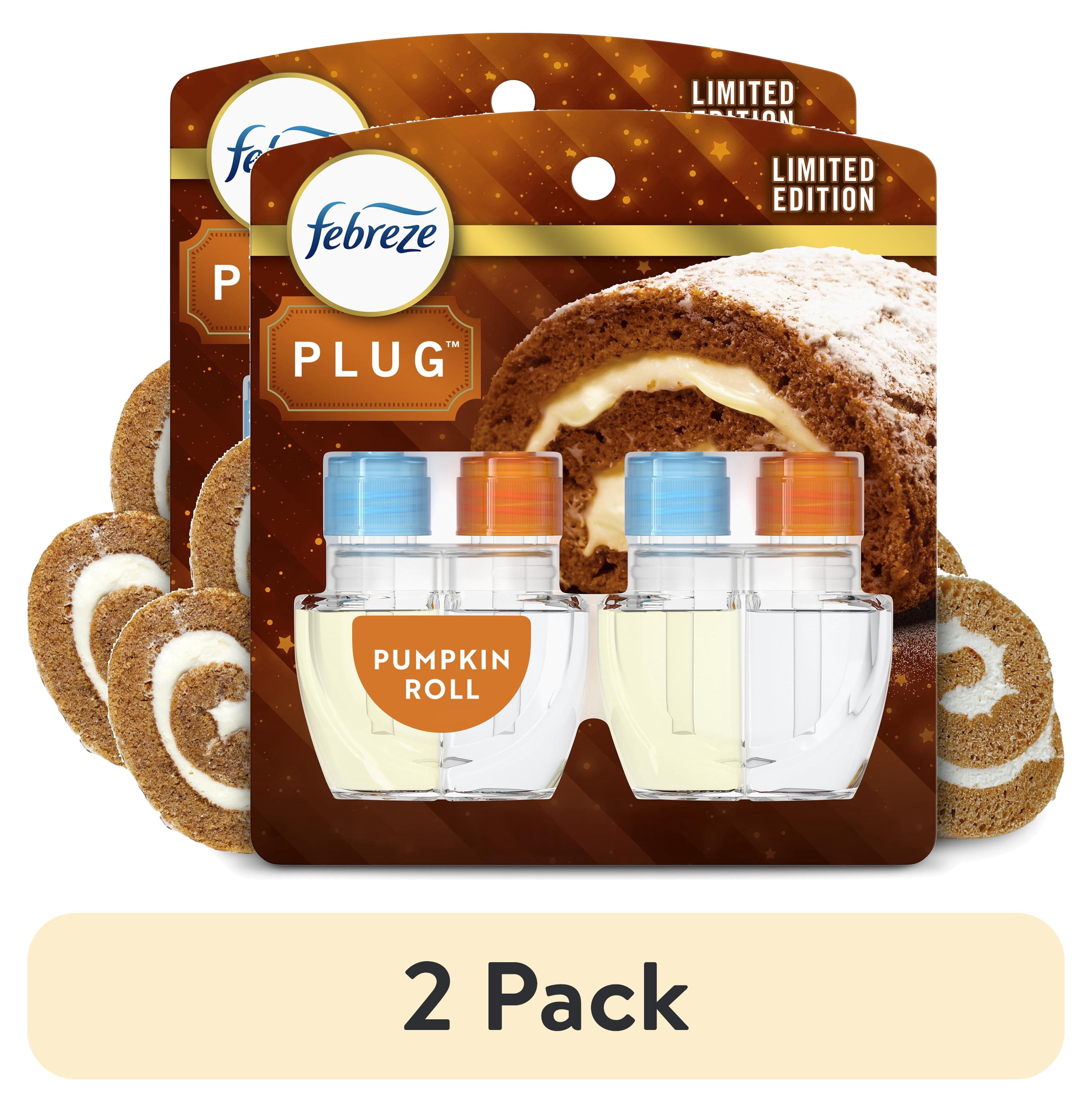 (2 pack) Febreze Plug In Air Freshener, Odor-Fighting Scented Oil Refill, Pumpkin Roll, 2 Refill