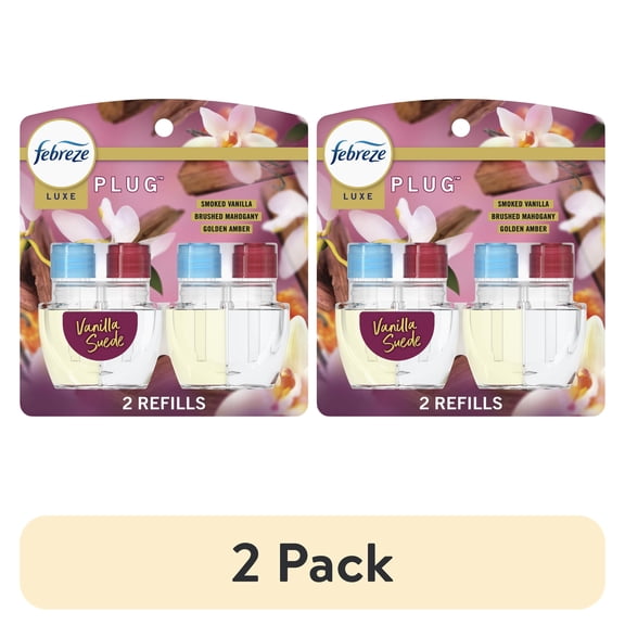 (2 pack) Febreze Plug In Air Freshener, Odor-Fighting Scented Oil Refill, Vanilla Suede Scent, 2 Refill