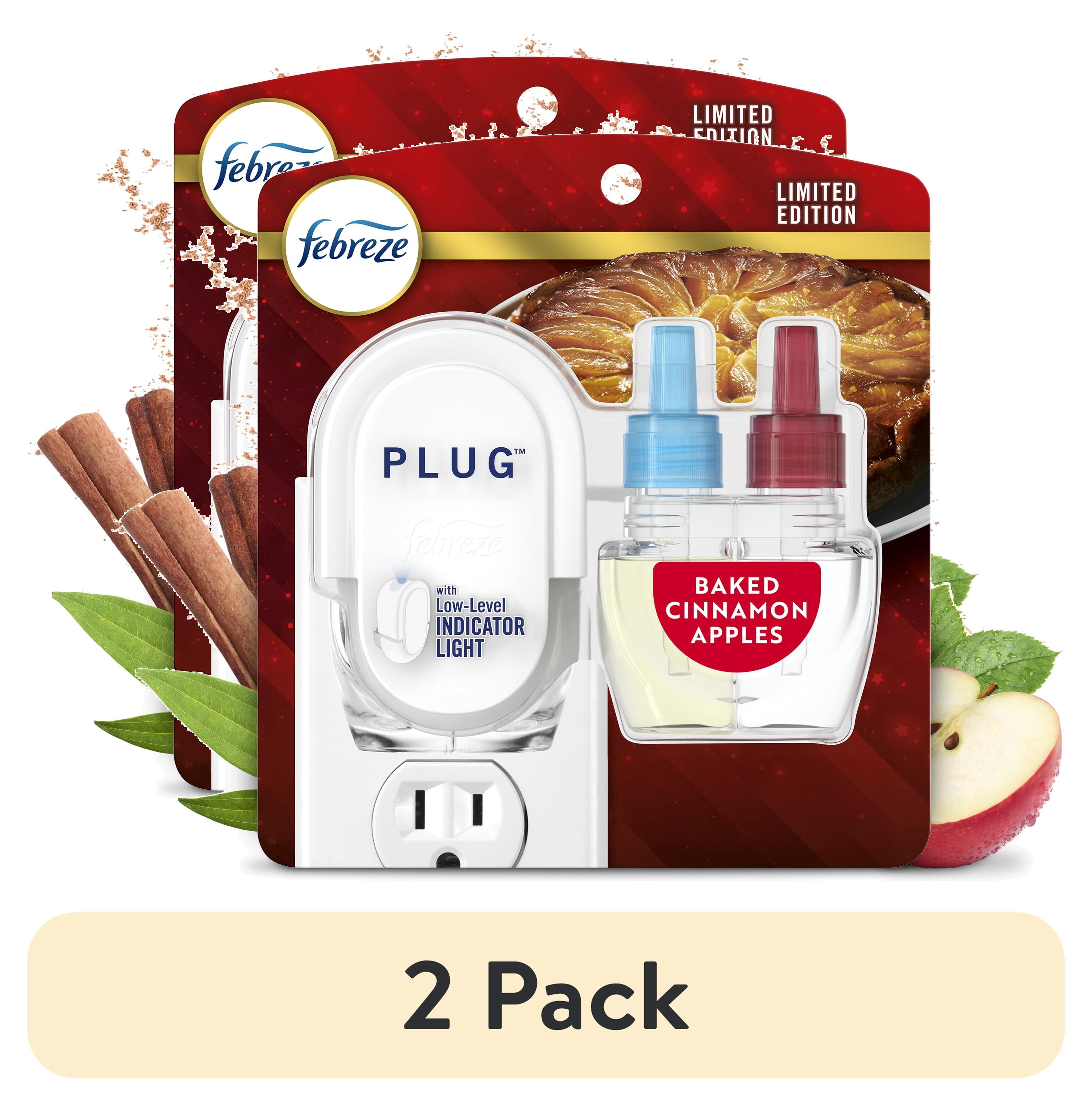 (2 pack) Febreze Plug Odor-Fighting Air Freshener Baked Cinnamon Apples, Starter Kit and 1 Refill, 0.87 fl oz