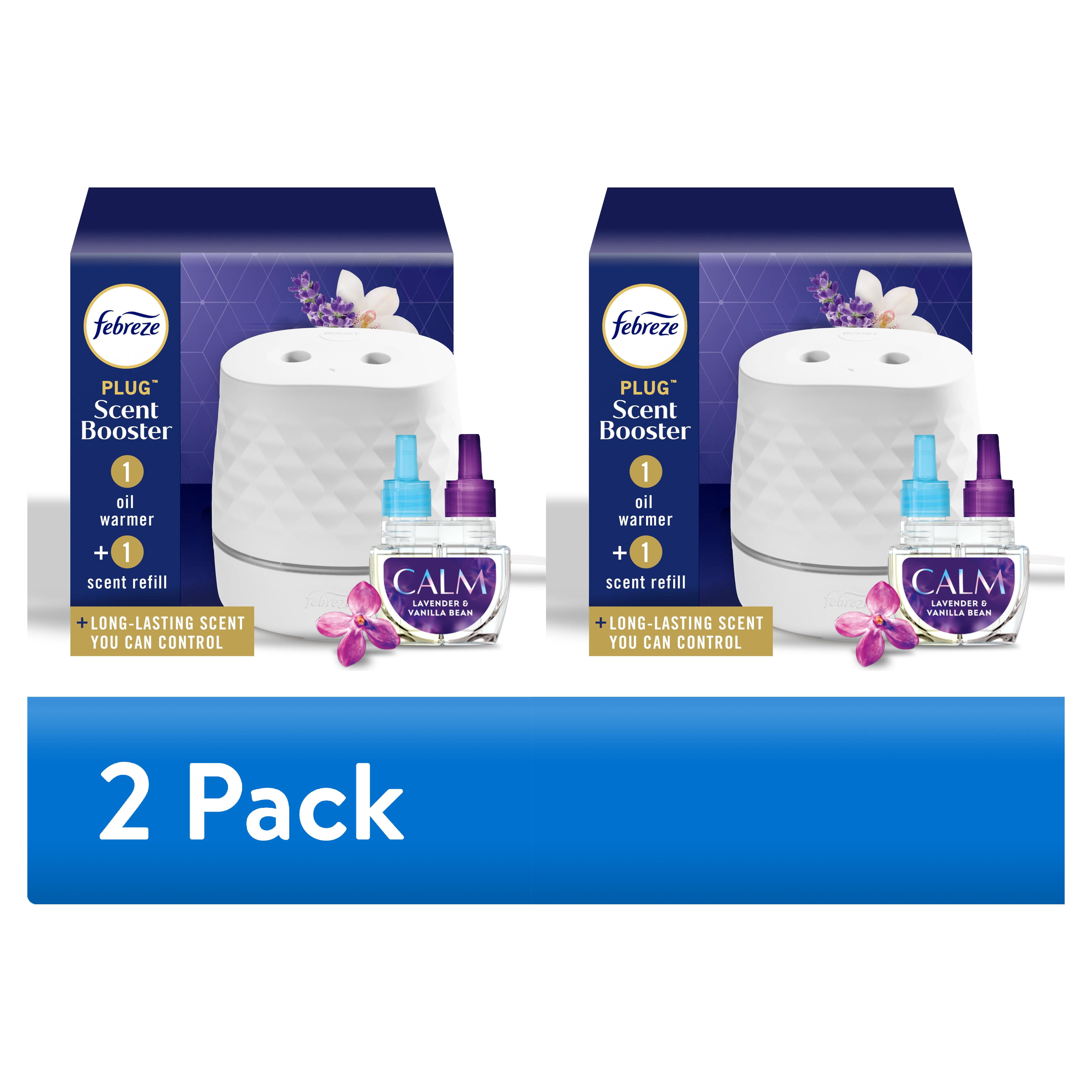 (2 pack) Febreze Plug Scent Booster, Air Freshener, Scented Oil Diffuser, Downy Calm, Starter Kit + 1 Refill