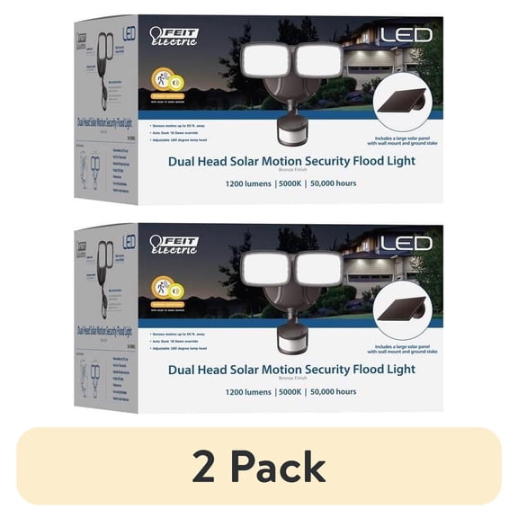 (2 pack) Feit Electric 3010344 Motion-Sensing Solar Powered LED Security Floodlight - Bronze