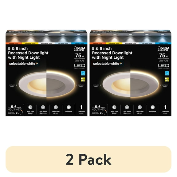 (2 pack) Feit Electric 5-6 in LED 11.1 Watt (75W Equiv) Color Select Down Nite Light Mode, E26 Adapter, Dim