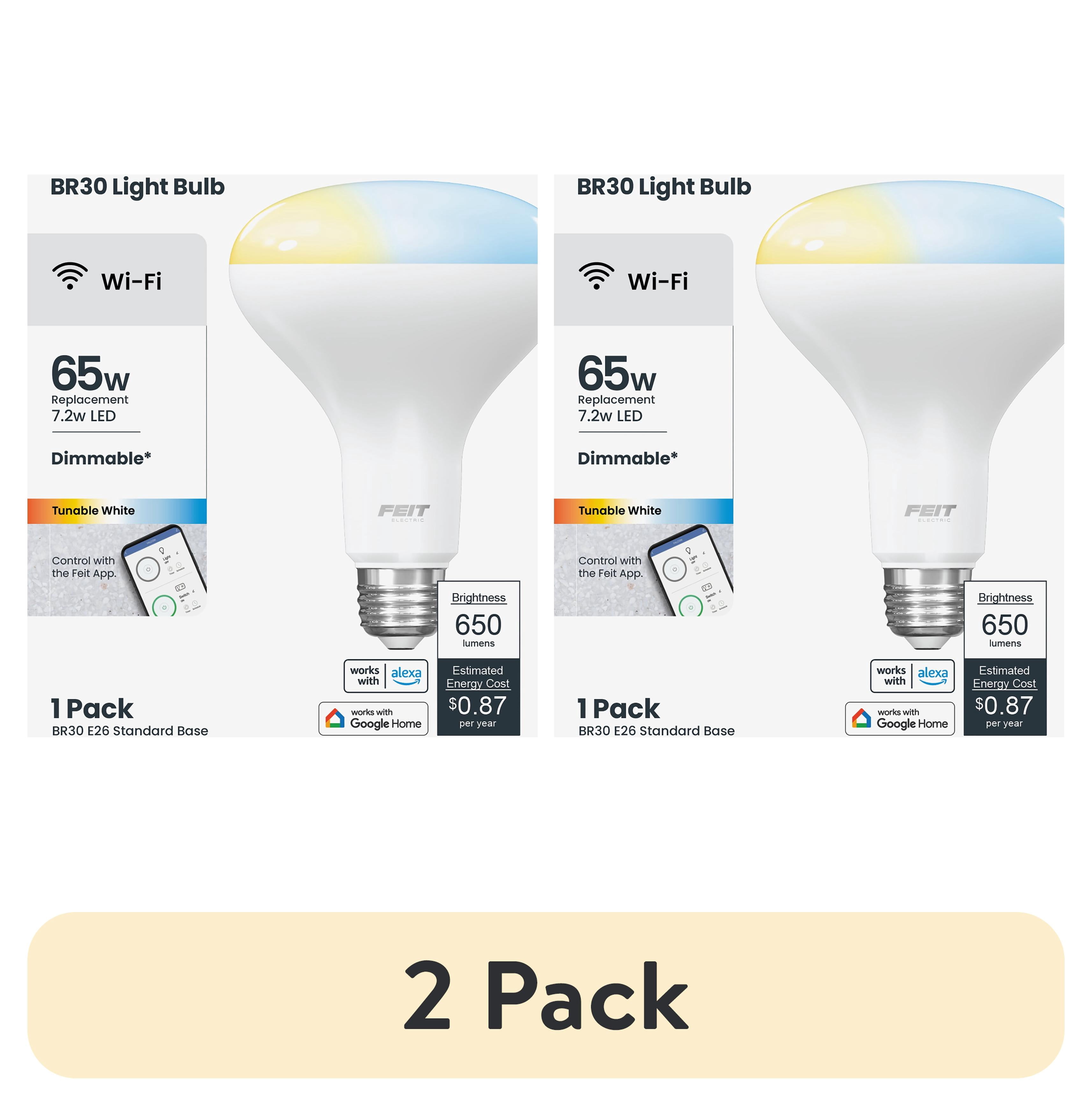(2 pack) Feit Electric Smart LED 7.2 Watt 5CCT Tunable White, A19, Medium E26 Base, Non-Dim, Wifi Light Bulb