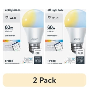 (2 pack) Feit Electric 8.8W (60W Replacement) Tunable White E26 Base A19 Smart WiFi LED Light Bulb