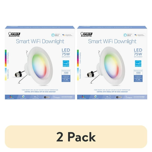(2 pack) Feit Electric Smart LED 11.1W (75W Equivalent) RGBW/Tunable White Recessed Light, 6", E26, Dimmable