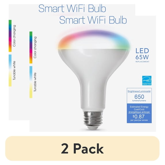 (2 pack) Feit Electric Smart LED Bulb 7.2W (65W Equivalent) Tunable White, BR30, Med E26 Base, Dimmable Light Bulb