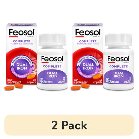 (2 pack) Feosol Complete Iron Supplement with Bifera, Supports Red Blood Cell Production and Reduces Side Effects, 30 Caplets