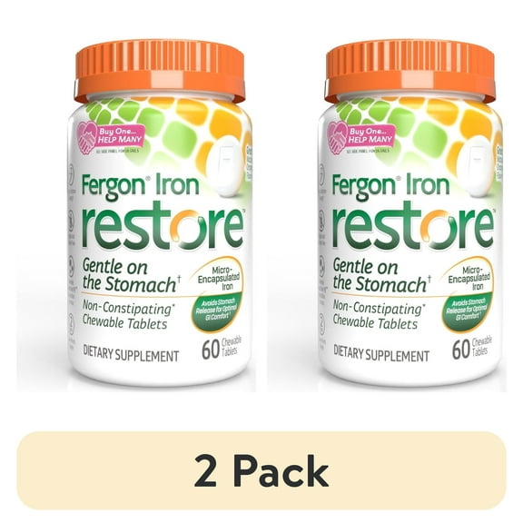 (2 pack) Fergon Iron Restore Chewable Tablets, 27mg Iron, 60 ct