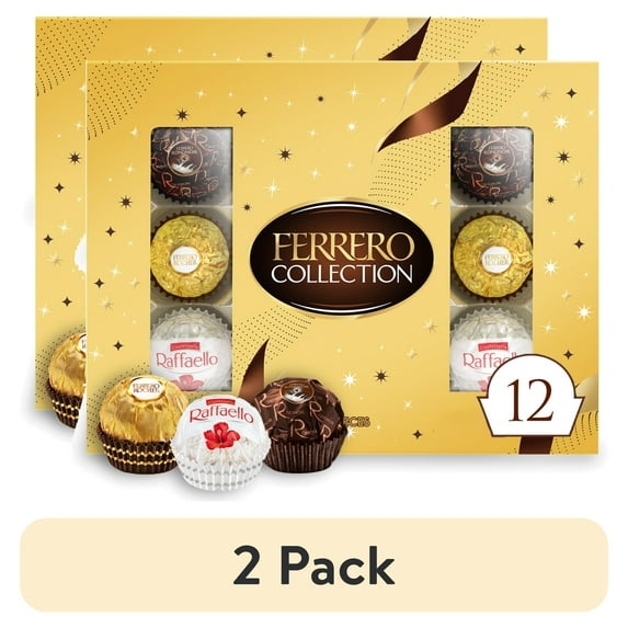 (2 pack) Ferrero Collection, Premium Assorted Hazelnut Milk Chocolate, Dark, Coconut, Holiday Gift Box, 12 Count, 4.6 oz
