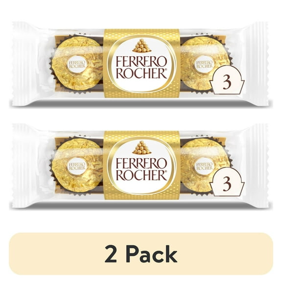 (2 pack) Ferrero Rocher, 1.3 oz, Fine Hazelnut Milk Chocolate, 3 Count, Individually Wrapped Chocolate Candy Gifts