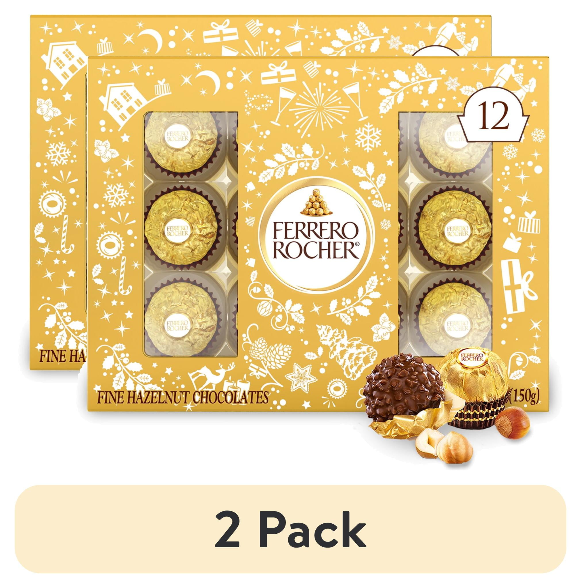 (2 pack) Ferrero Rocher, Fine Hazelnut Chocolates, Individually Wrapped, 12-Count Holiday Chocolate Gift Box, 5.3 oz