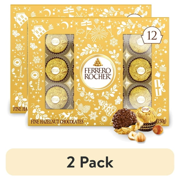 (2 pack) Ferrero Rocher, Fine Hazelnut Chocolates, Individually Wrapped, 12-Count Holiday Chocolate Gift Box, 5.3 oz